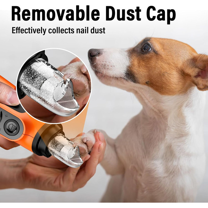 Шліфувальник кігтів для собак Casfuy Smarter Krallenschleifer 6-ступінчатий – 50% потужніший. З 2 LED-лампами, супертихий, перезаряджуваний. Підходить для собак та котів великих, середніх та маленьких порід. Білий (Оранжевий)