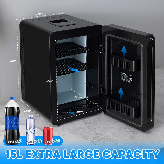 Enventor 10-15 Liter Portable Mini Fridge - AC/DC Powered Cooler & Warmer for Car, Travel, Beauty, Food & Drinks (White/Black)