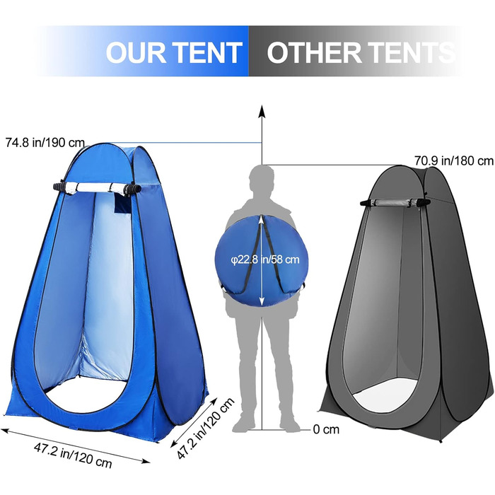 Намет для душу/туалету Pop Up, для кемпінгу та пляжу, блакитний, з сумкою, UV 40+