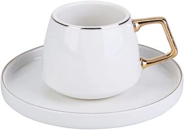 Набір кавових чашок з блюдцями KARACA Streamline Saturn - 4 шт., 90 мл, білий, кремово-золотий