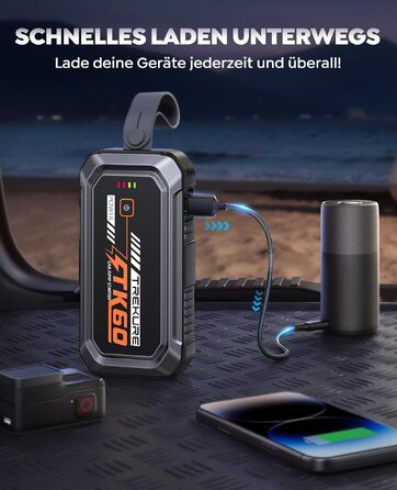 Бустер для автомобіля TREKURE 7000A — Пусковий пристрій (Powerbank) для авто до 9л бензин та 6.5л дизель, з функцією примусового запуску, магнітним кріпленням та 4-в-1 LED робочим світлом