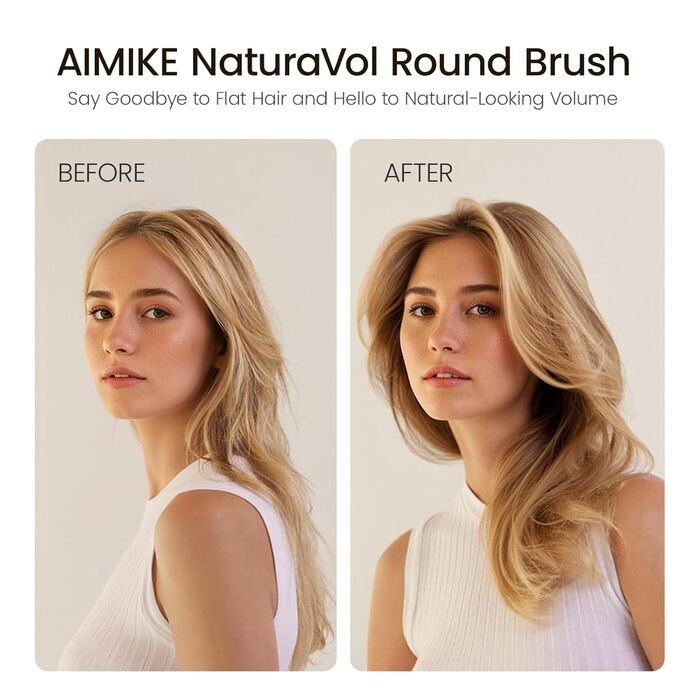 Кругла щітка для укладання волосся AIMIKE NaturaVol, 53 мм з щетиною, для об'єму та гладкості, з 2 затискачами