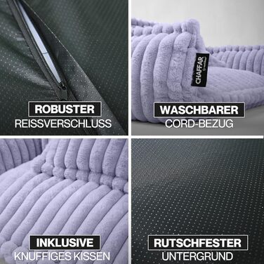 Диванчик для котів та собак Noviclass® Chaffar | Опорний матрац | Сучасний стиль, Cord-Design, фіолетовий, XXL (140 см)