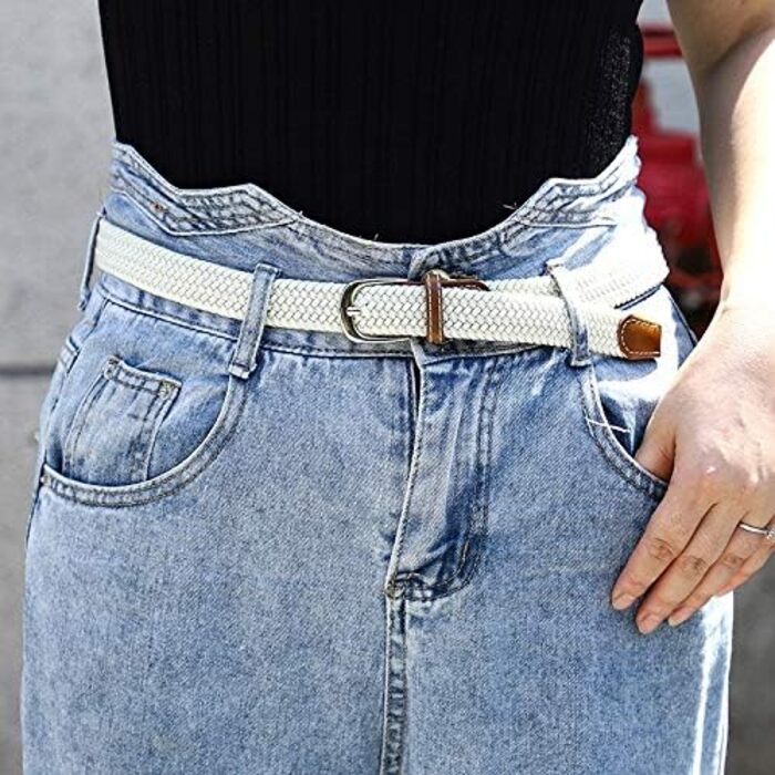 Жіночі еластичні пояси Chalier (2 шт.) - плетений стрейч-пояс, чорний та темно-синій, універсальний розмір, темно-синій та білий