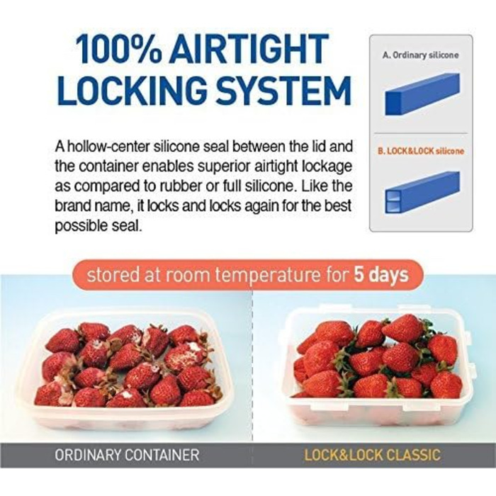 Lock & Lock HPL823 Food Storage Container, Square, 870 ml, 6 Pieces