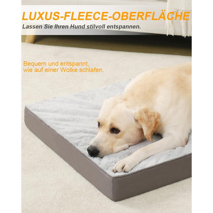 Ортопедичне ліжко для собак великих порід, 105x70 см, знімний чохол, двостороннє, сіре