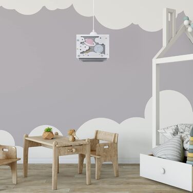 Paco Home Hanging Lamp Children's Room Ceiling Lamp Pendant Light Lampshade Fabric E27 Lion Jungle Glows in the Dark (Planets, Gray)