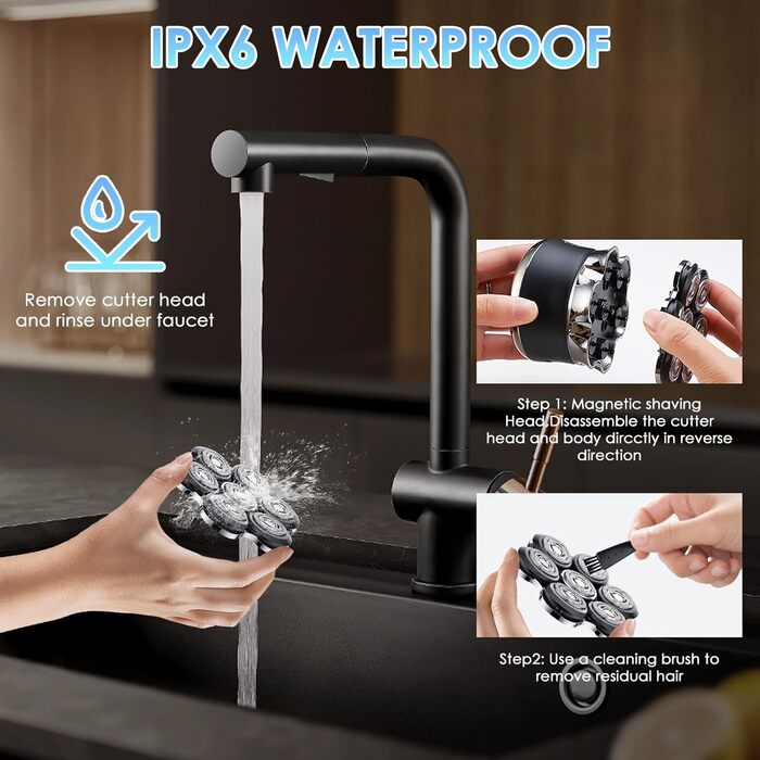 Електрична бритва Glatzen для чоловіків з плаваючою головкою, LED-дисплеєм, 2 режимами, Type-C зарядкою, водонепроникна, чорна