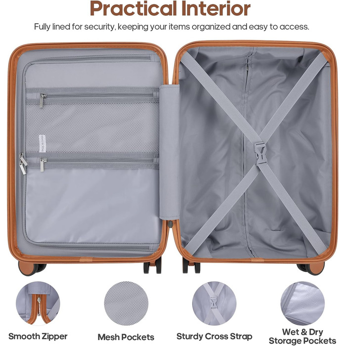 Набір валіз Roadcheer з полікарбонату: велика валіза на коліщатках, рюкзак, органайзери для косметики та взуття | з TSA-замком