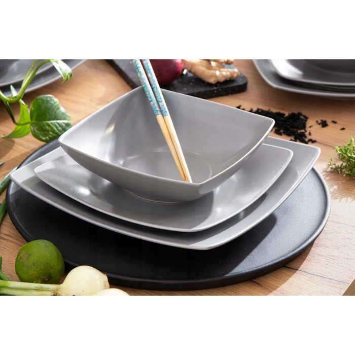 Обідній сервіз Konsimo Epiri, сірий, квадратний, 36 предметів, на 12 осіб