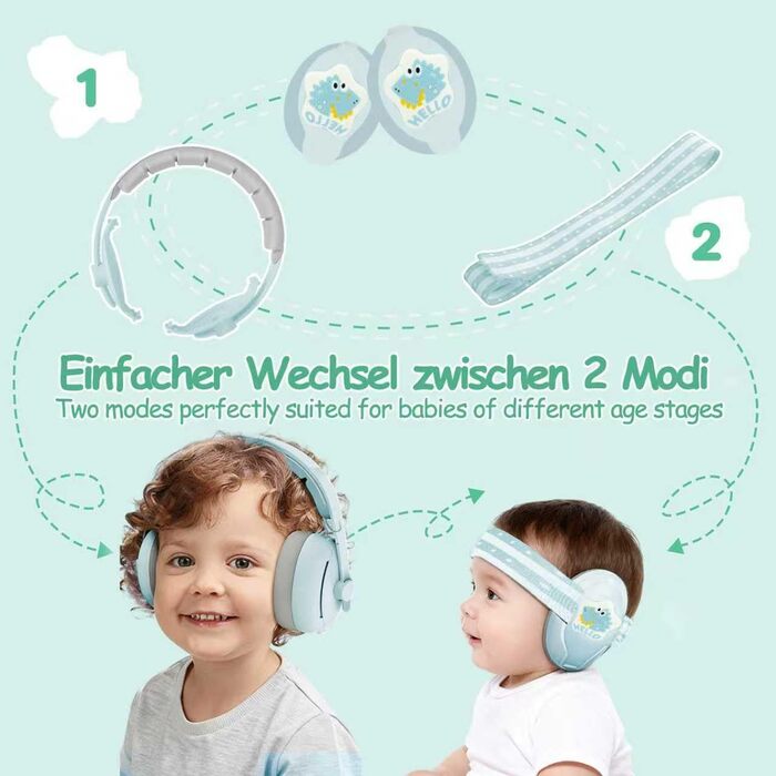 Навушники для захисту слуху дитини Sunshine Smile 0-4 роки, 2-в-1, з шумозаглушенням, сірий, унісекс, динозавр, блакитний