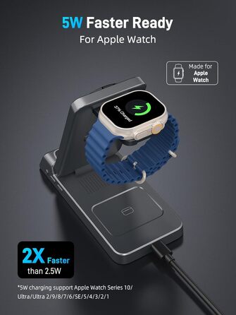 Зарядна станція 3-в-1 бездротова для iPhone, Apple Watch, AirPods, з годинником, для подорожей