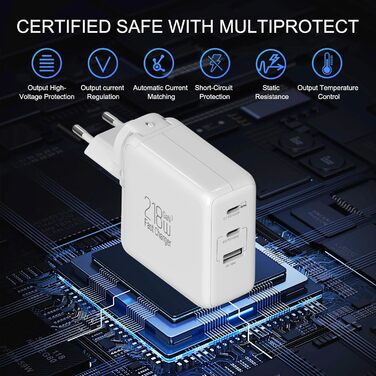 Зарядний пристрій USB 8 портів 100W з дисплеєм, швидка зарядка для iPhone 15/14/13/12/11 Pro Max, Samsung Galaxy S10/S9, Pixel 7/8 - білий