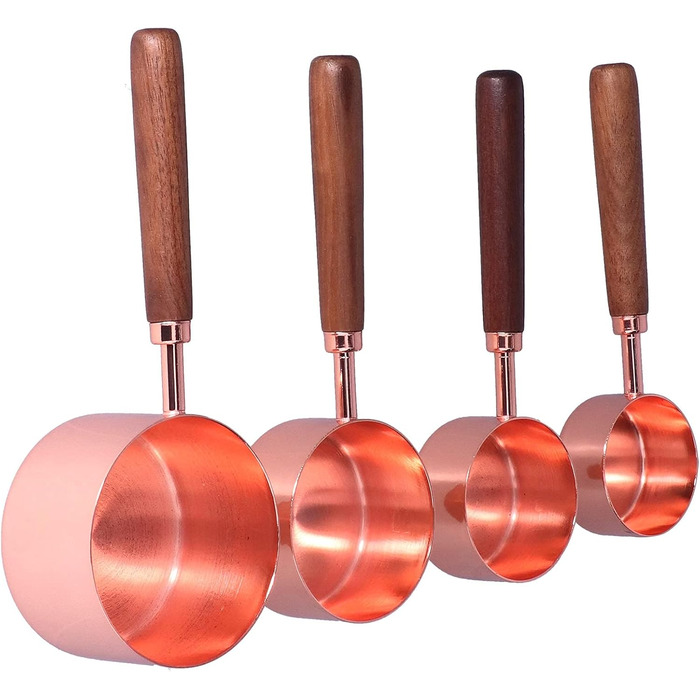 LANTRO JS 4 Measuring Cups, Stainless Steel Measuring Spoons with Copper-Plated Handle, Baking Tools for Coffee, Milk, Oil, Spices, Food Measurement