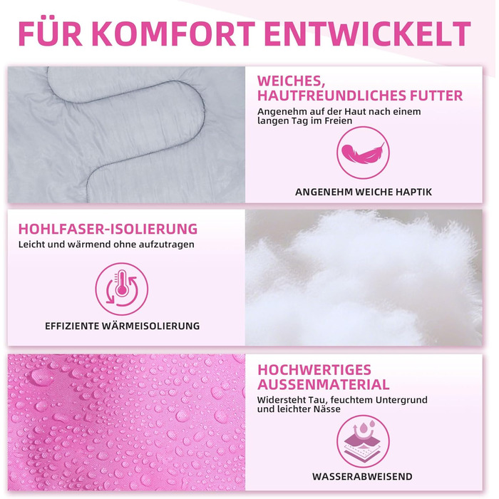 Спальний мішок Clostnature для дорослих - легкий, компактний, 3 сезони (рожевий, 0.9 кг)