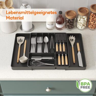 Органайзер для столових приборів Lifewit в шухляду, розсувний, з відділенням для ножів (40 см), чорний