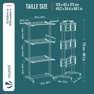 Вounot® Сушарка для білизни Торгова вежа, 4 яруси, компактна, складна, з колесами та бічними крилами, сушильна вежа для дому та вулиці, 125x62x173 см, чорна