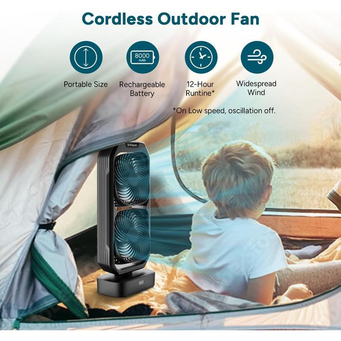 Настільний вентилятор DR.PREPARE: компактний, 40 см, 3 швидкості, осциляція 105°, таймер, для спальні, офісу, кухні (чорний)