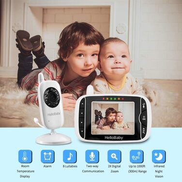Дитячий відеоняня HelloBaby HB32 з камерою, 3.2' LCD екран, двосторонній зв'язок, нічне бачення, моніторинг температури, білий