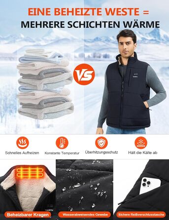 Обогреваемая жилетка для мужчин с PowerBank 20000mAh, 7.4V, флісова підкладка, 3 режими, для повсякденного використання, чорний