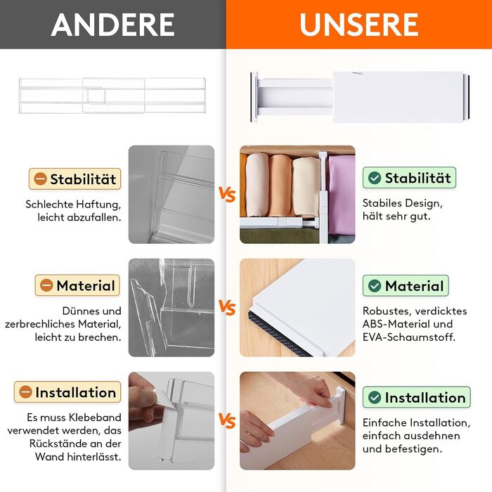 Lifewit 8-Piece Plastic Drawer Dividers for Internal Lengths 27-40cm & Height >10.5cm Drawers, Adjustable Organization System for Wardrobe/Bedroom/Dresser/Kitchen/Office, White