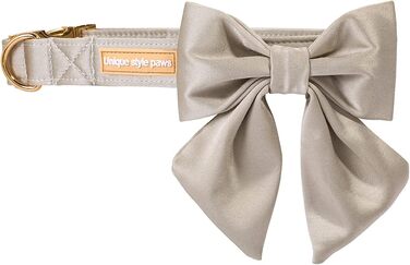 Шовковий ошийник для собак Unique Style Paws, регульований, довговічний, з бантиком, солом'яний, для великих собак, розмір L, колір шампань