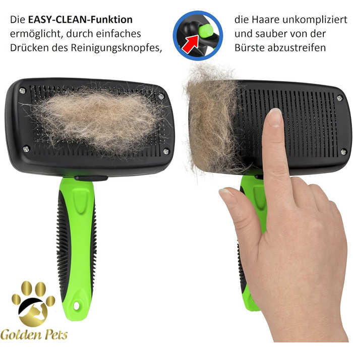 Щітка для собак та котів Golden Pets самоочисна, для короткої та довгої шерсті, для маленьких та великих тварин, швидке очищення + посібник з догляду