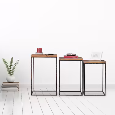 Relaxdays Side Table Set of 3 Mango Wood