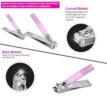 Набір для манікюру та педикюру Leipple - професійний набір інструментів для догляду за нігтями з нержавіючої сталі (18 шт.) з шкіряною косметичкою (рожевий/фіолетовий)