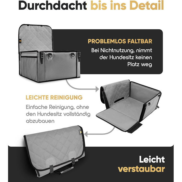 Extra Stable Dog Car Seat - Reinforced Walls & 5 Straps - Waterproof Dog Car Seat for Rear & Front Seat (Standard Size)