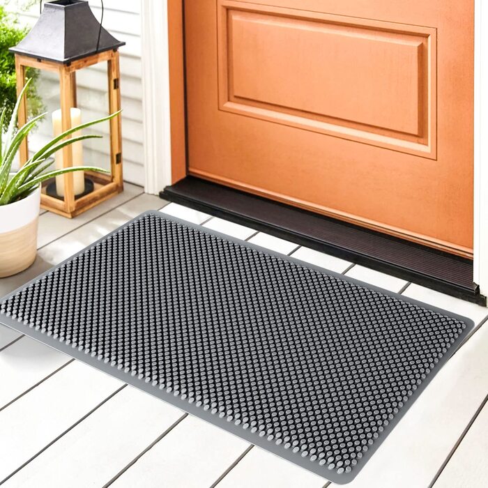 Килимок для порогу Fowooyeen з силікону, 43 x 76 см, сірий. Не слизький, миючий, для дому та вулиці.