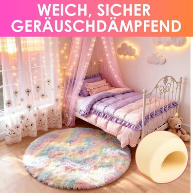 Килим круглий дитячий 100 см Райдуга, м'який, пухнастий, нековзний, пральний для кімнати