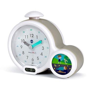 Pabobo Kid Sleep - Alarm Clock - Educational Children's Alarm Clock Day / Night Light - Dual Display and 3 Alarms to Choose From - Works on DC or Batteries – Grey