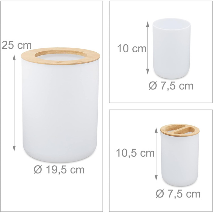 Набір для ванної кімнати Relaxdays, 6 предметів: аксесуари з пластику та бамбука, повний комплект