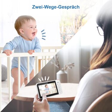 Відеоняня Vtech VM901-1W з Wi-Fi, 5-дюймовий HD-дисплей, поворотна камера 1080P, мобільний додаток, широкий кут огляду 120°, сумісна з iOS та Android