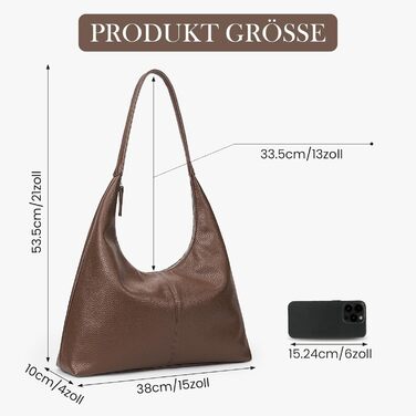 Сумка GSenhui Hobo з м'якої шкіри: вінтажна жіноча сумка-тоут на плече, однотонна, колір кава