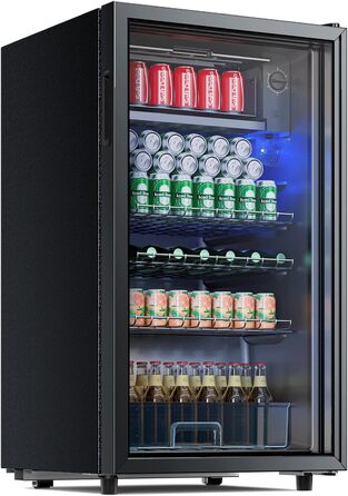 Холодильник для напоїв TriumphKEY, 85 літрів з LED-підсвіткою, скляна дверцята, 3 полиці та відділення для пляшок (сода, пиво, вино)