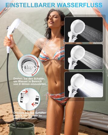 AUTOPkio Camping Shower with Battery, 12V 24V Portable Outdoor Camp Shower Set 4500mAh Rechargeable with Pump for RV, Travel, Car Washing