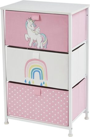 Дитяча комод-скриня Liberty House Toys Єдиноріг, для одягу та іграшок, з металевим каркасом, дерев'яною кришкою, 3 тканинних ящики, для дитячої кімнати, спальні, ігрової кімнати