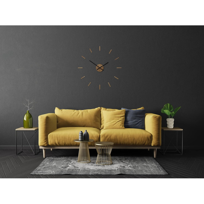 FLEXISTYLE 3D Wall Clocks DIY Oak Large 50-75CM (Thickness 19MM!) for Office Living Room Bedroom Decoration, z54g eco75 d-1-x (Oak/Black 2, HolzSimple)