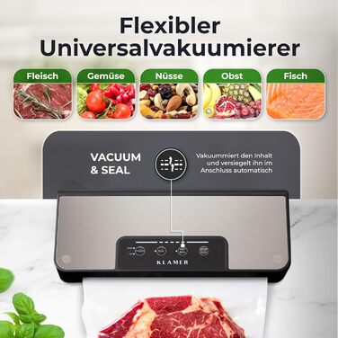 KLAMER Classic Pro 80 (2024) - Вакуумний пакувальник для продуктів харчування, Sous Vide, комплект з пакетами та шлангом