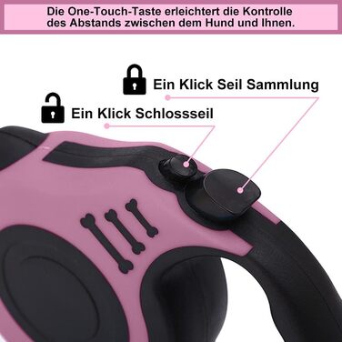 Висувна поводок для собак, 3 метри, рожевий. Підходить для собак маленьких, середніх та великих порід