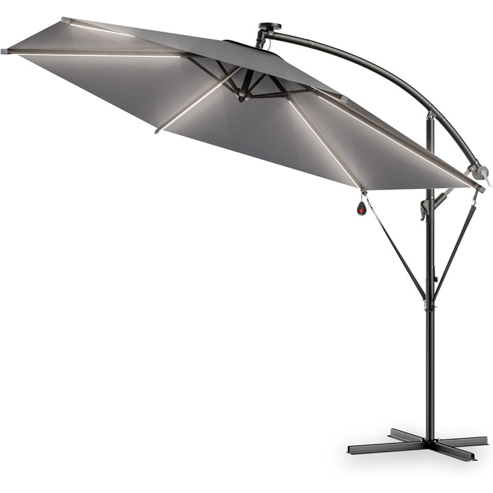 Kingsleeve® Canopy Umbrella LED Lighting UV Protection 80+ Solar Stand Protective Cover 350cm Large Crank Balcony Terrace Garden Umbrella Parasol