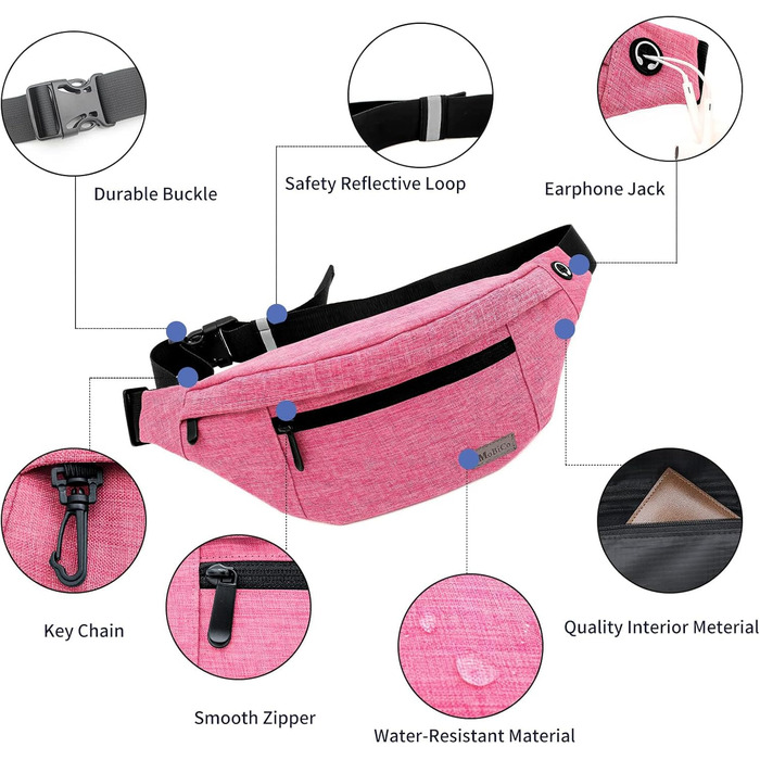 Спортивна поясна сумка на пояс для чоловіків та жінок, водонепроникна, для бігу, кемпінгу, тренувань, велосипеда, рожевого кольору