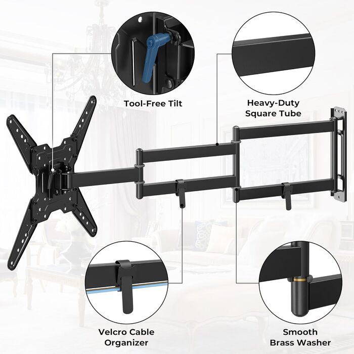 Кронштейн для телевізора BONTEC 950 мм, поворотний, нахильний, для 26-65 дюймів, VESA 400x400, до 35 кг