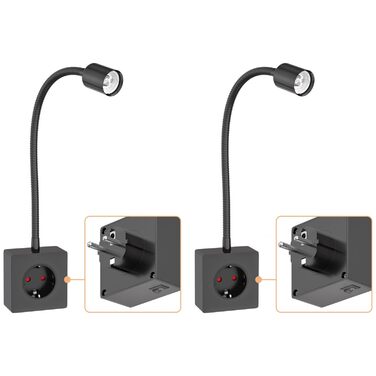 Світлодіодна настільна лампа-бра LESCH з гнучким кронштейном (чорна, 2 шт.) - для читання, під розетку, GU10, 10W