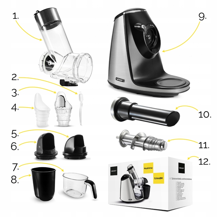 Повільна соковижималка Yoer 200 Вт, 3в1: соки, сорбети та пюре, з великим завантажувальним отвором