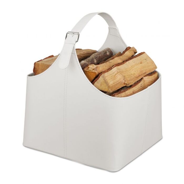 Relaxdays Wooden Basket, Faux Leather, Cream White