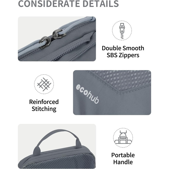 Органайзери для валізи ECOHUB (набір 4 шт.) з мішками для пакування, з тегами, з перероблених матеріалів, для рюкзака та валізи, з міцною сіткою, набір для подорожей