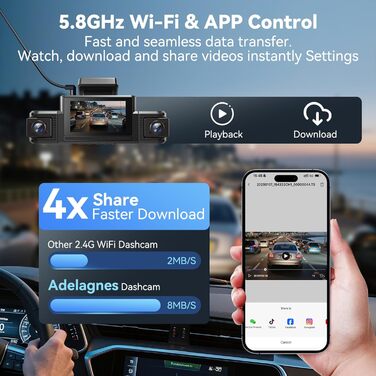 Відеореєстратор Adelagnes D1 Pro: передня та задня камери, 3' IPS, WiFi, 64GB, Нічне бачення, Loop, 170° WDR, G-сенсор